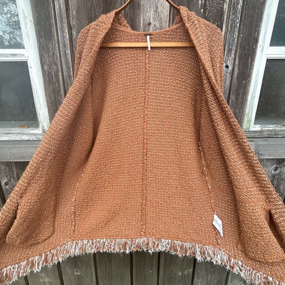 Free People Love Me Tender Cardi Fringe Long Brown Tan Cardigan size S - Picture 7 of 7